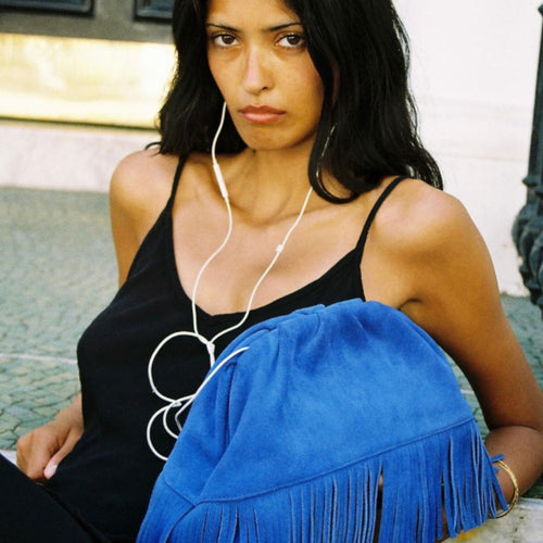 The Plume Clutch in Cobalt Blue Suede