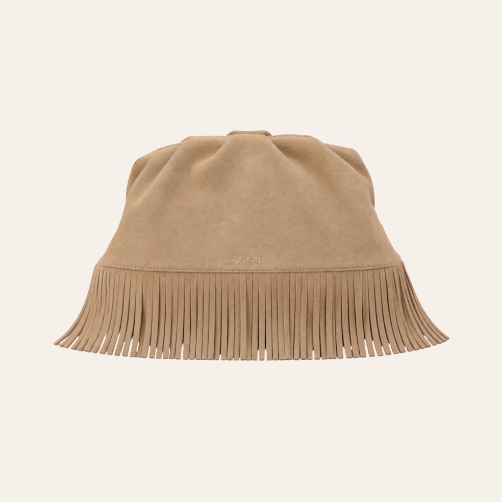 The Plume Clutch in Sand Suede