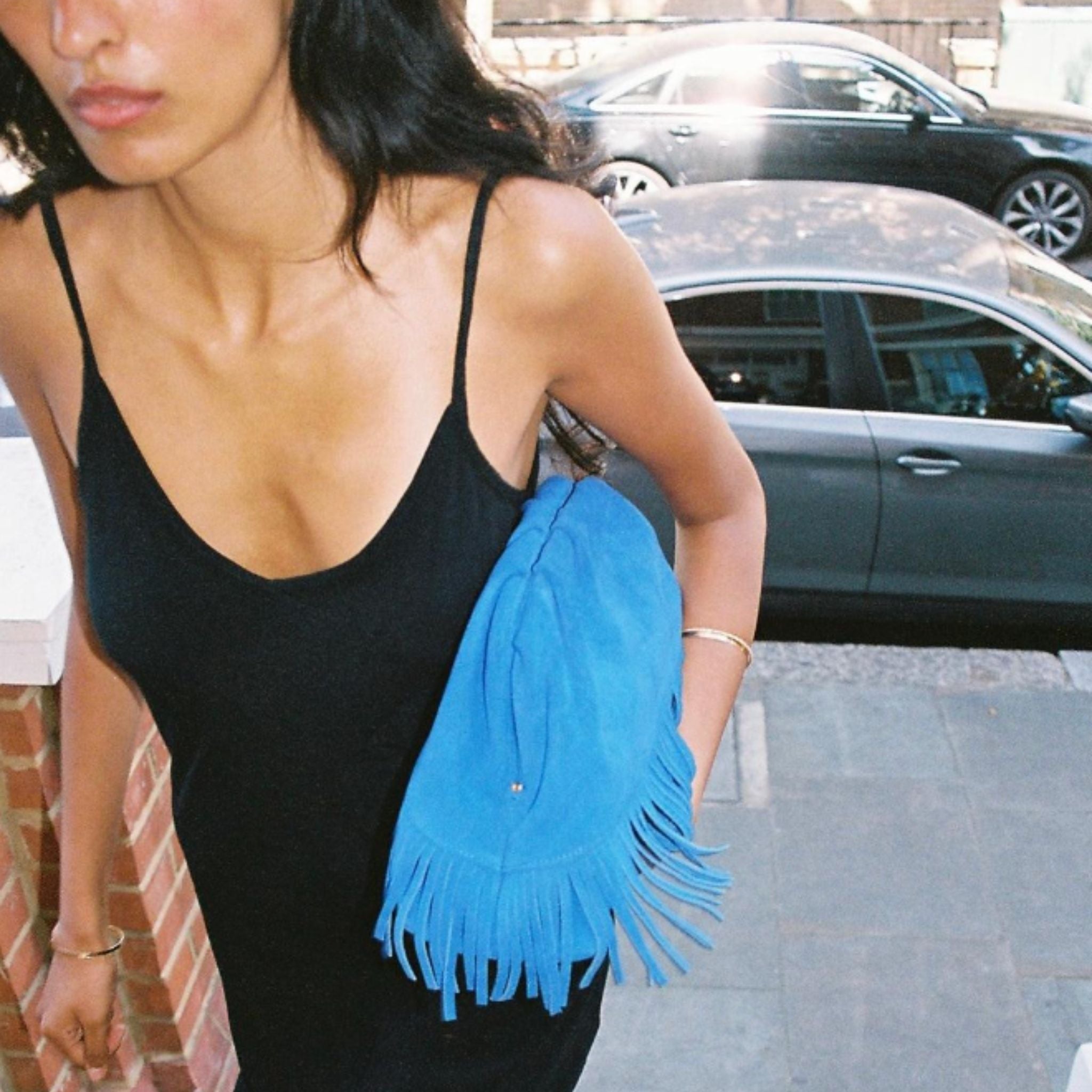 The Plume Clutch in Cobalt Blue Suede