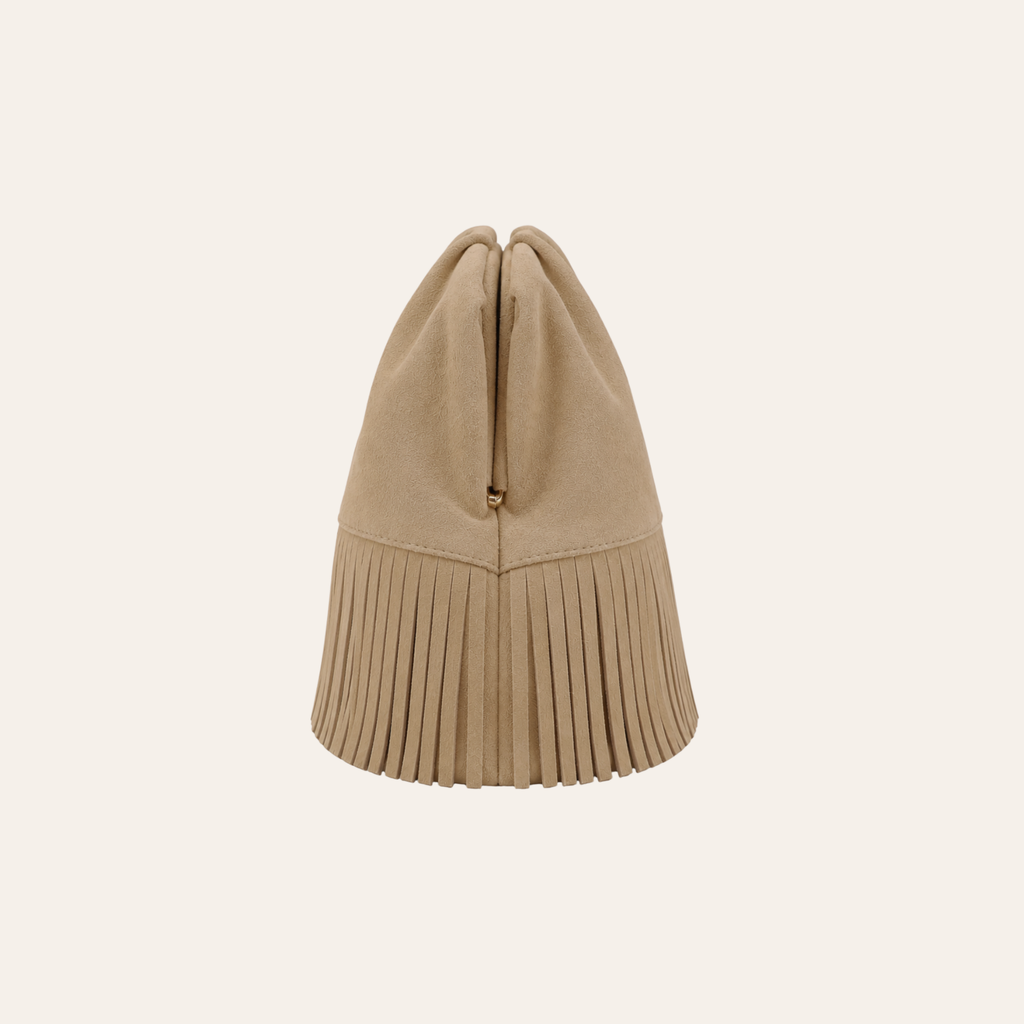 The Plume Clutch in Sand Suede